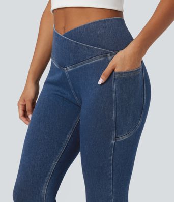 Halara Flex™ Crossover Pocket Washed Denim Work Leggings Halara Flex™ Crossover Pocket Washed Denim Work Leggings
