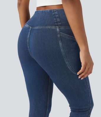 Halara Flex™ Crossover Pocket Washed Denim Work Leggings Halara Flex™ Crossover Pocket Washed Denim Work Leggings