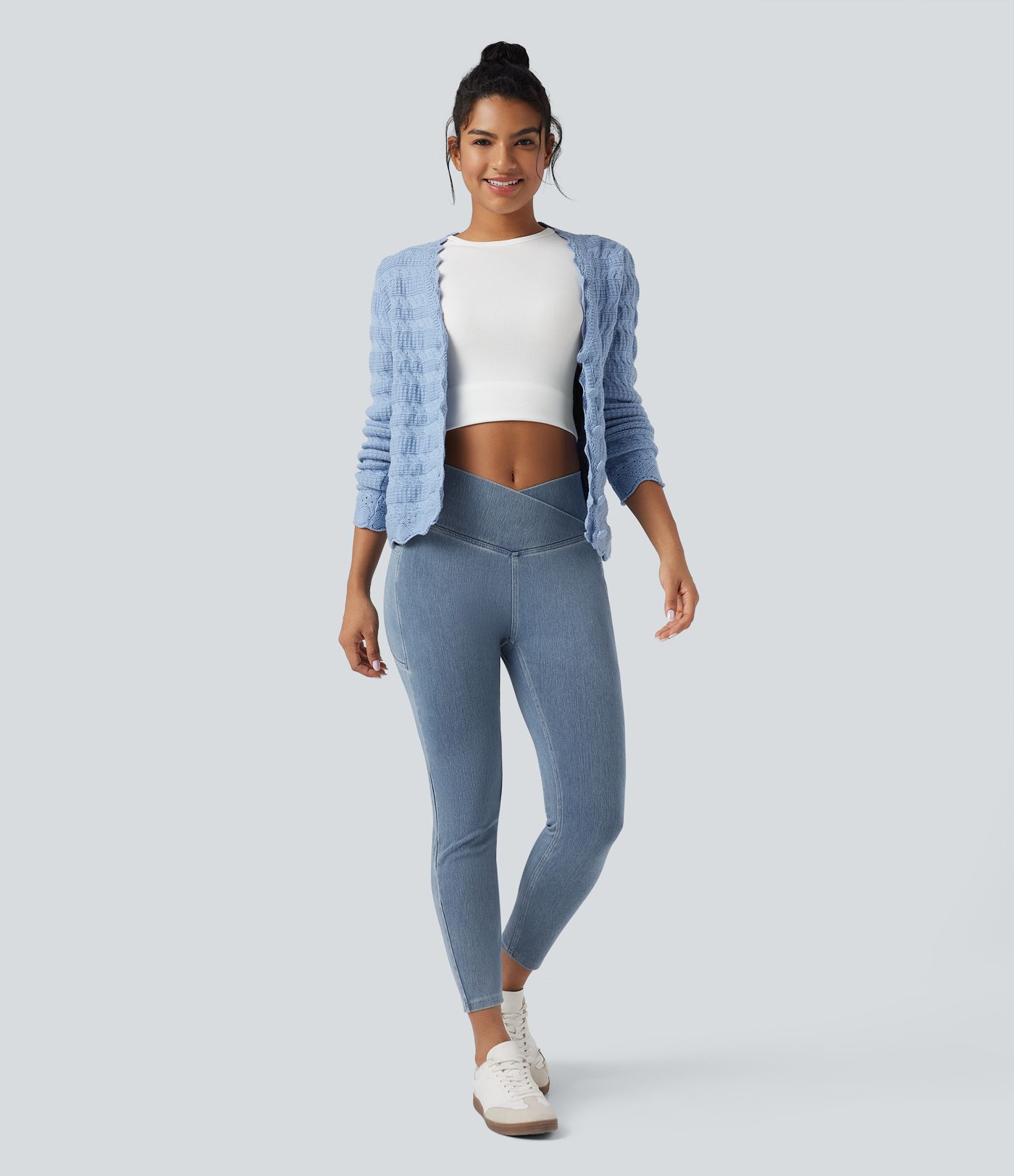 Halara Flex™ Crossover Pocket Washed Denim Work Leggings Halara Flex™ Crossover Pocket Washed Denim Work Leggings