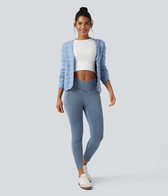 Halara Flex™ Crossover Pocket Washed Denim Work Leggings Halara Flex™ Crossover Pocket Washed Denim Work Leggings