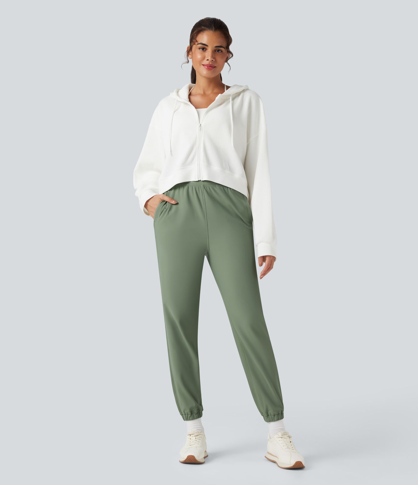 Durable Water Repellent High Waisted Fleece Warming Running Joggers with Pockets