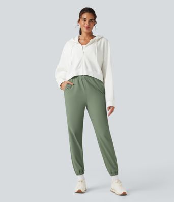 Durable Water Repellent High Waisted Fleece Warming Running Joggers with Pockets