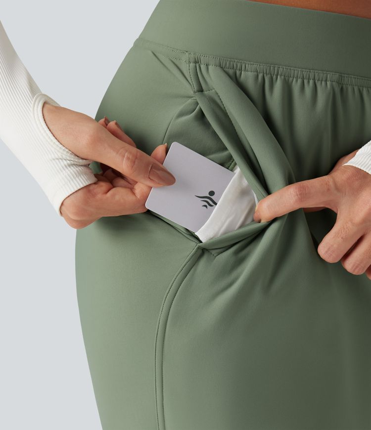 Durable Water Repellent High Waisted Fleece Warming Running Joggers with Pockets