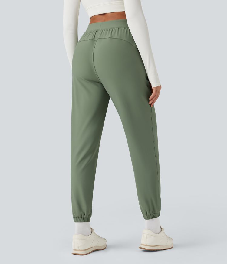 Durable Water Repellent High Waisted Fleece Warming Running Joggers with Pockets