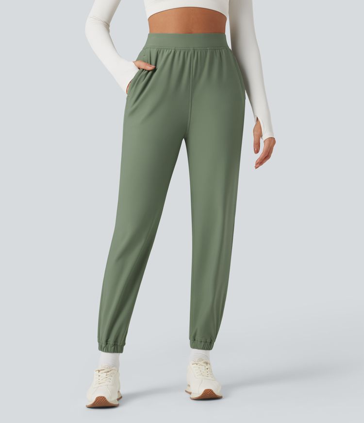 Durable Water Repellent High Waisted Fleece Warming Running Joggers with Pockets