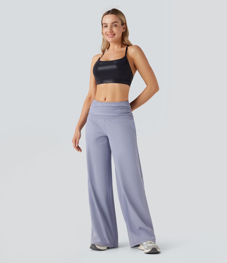 DayStretch Low Rise Tummy Control Ruched Wide Leg Dance Pants with Pockets