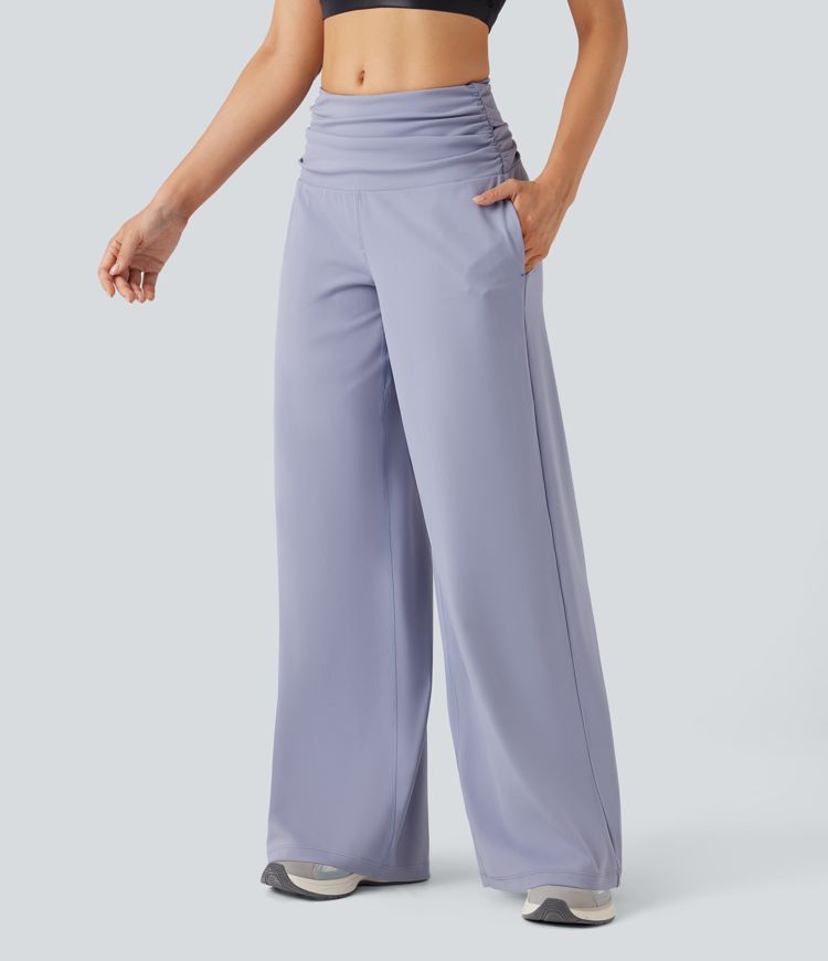 DayStretch Low Rise Tummy Control Ruched Wide Leg Dance Pants with Pockets