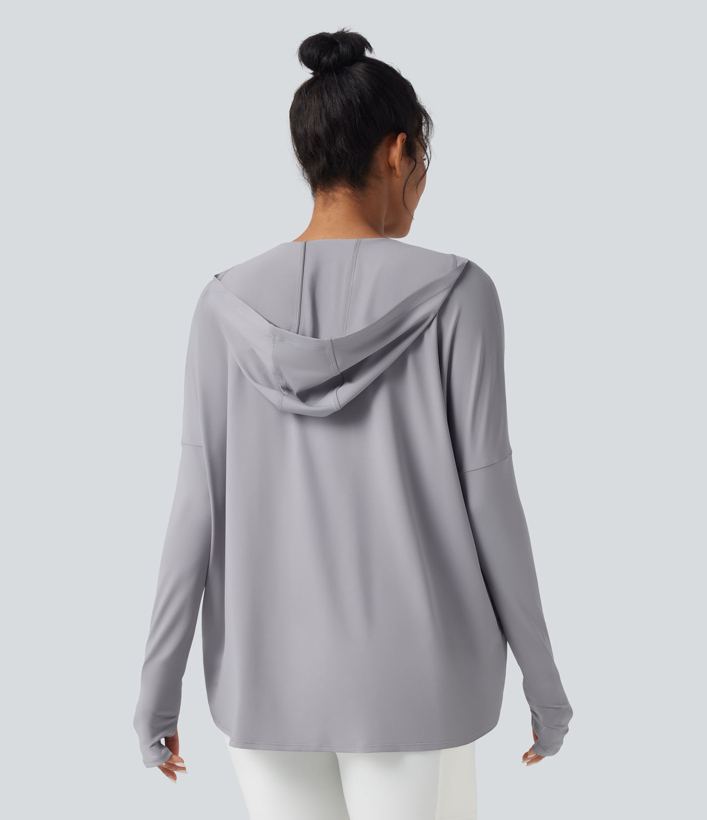 Hooded Cowl Neck Long Sleeve Thumb Hole Women Gym Yoga Sports Top with Pockets