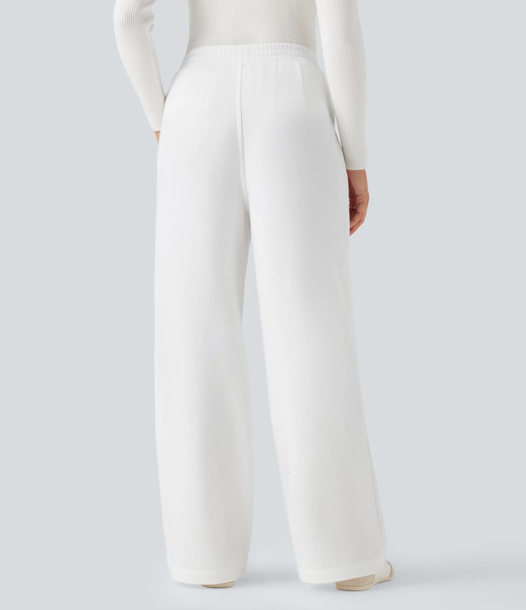 High Waisted Straight Leg Fleece Work Pants with Pockets
