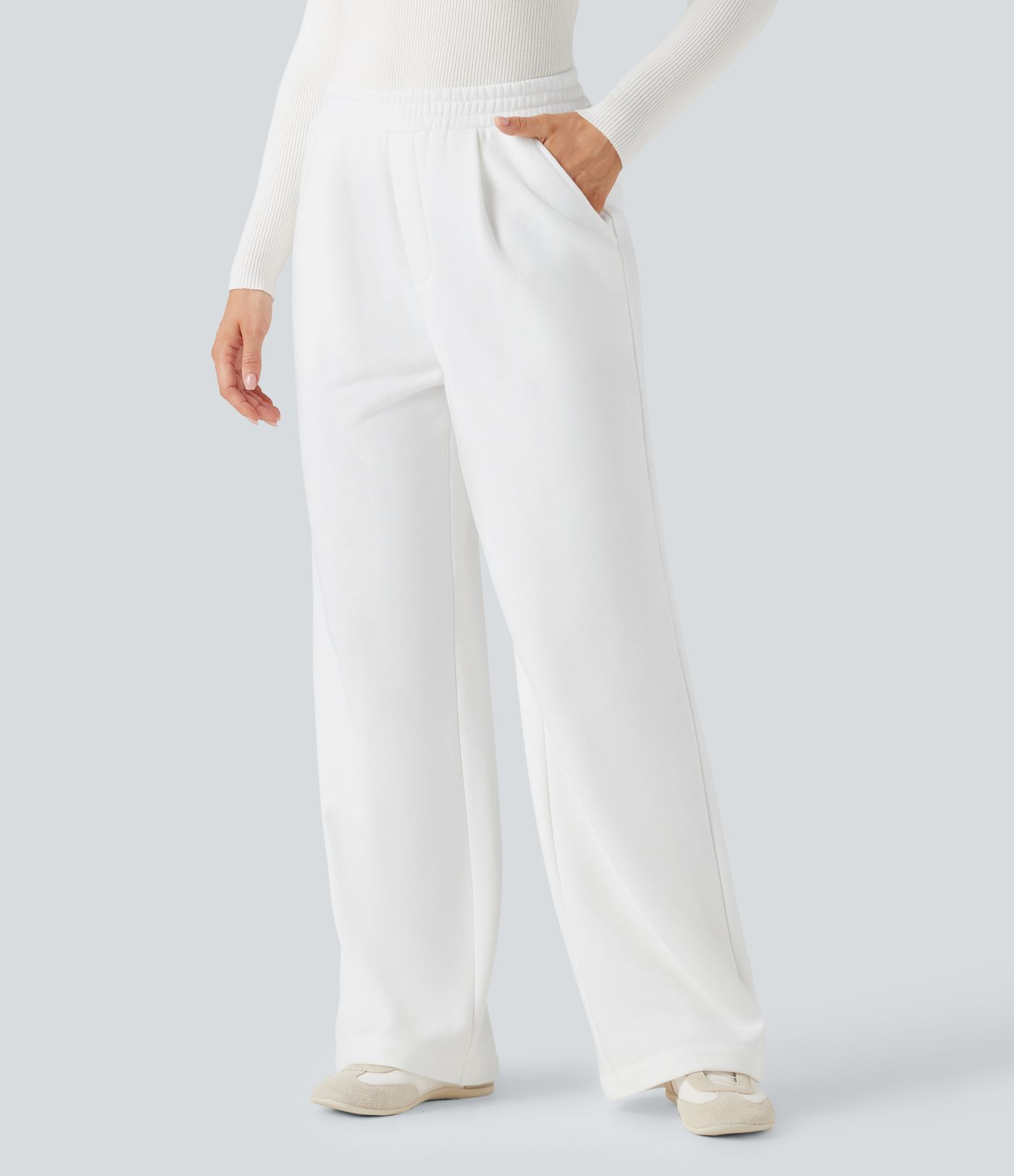 High Waisted Straight Leg Fleece Work Pants with Pockets