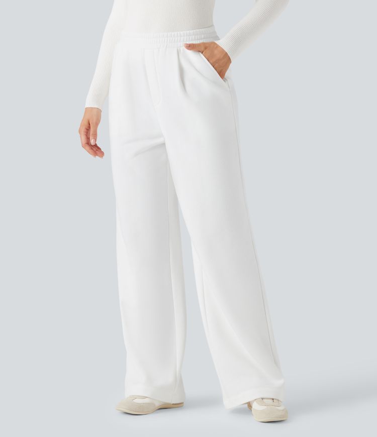 High Waisted Straight Leg Fleece Work Pants with Pockets