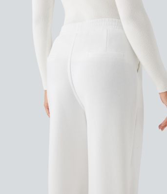 High Waisted Straight Leg Fleece Work Pants with Pockets