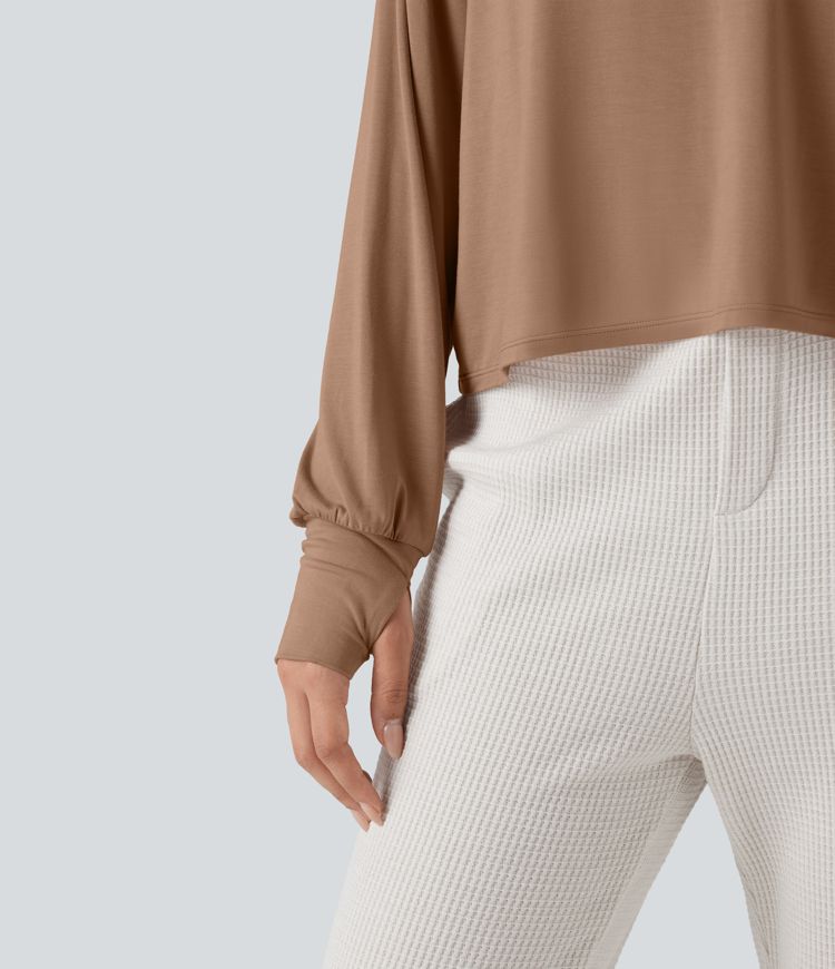 Henley Long Sleeve Thumb Holes Relaxed Lounge Top