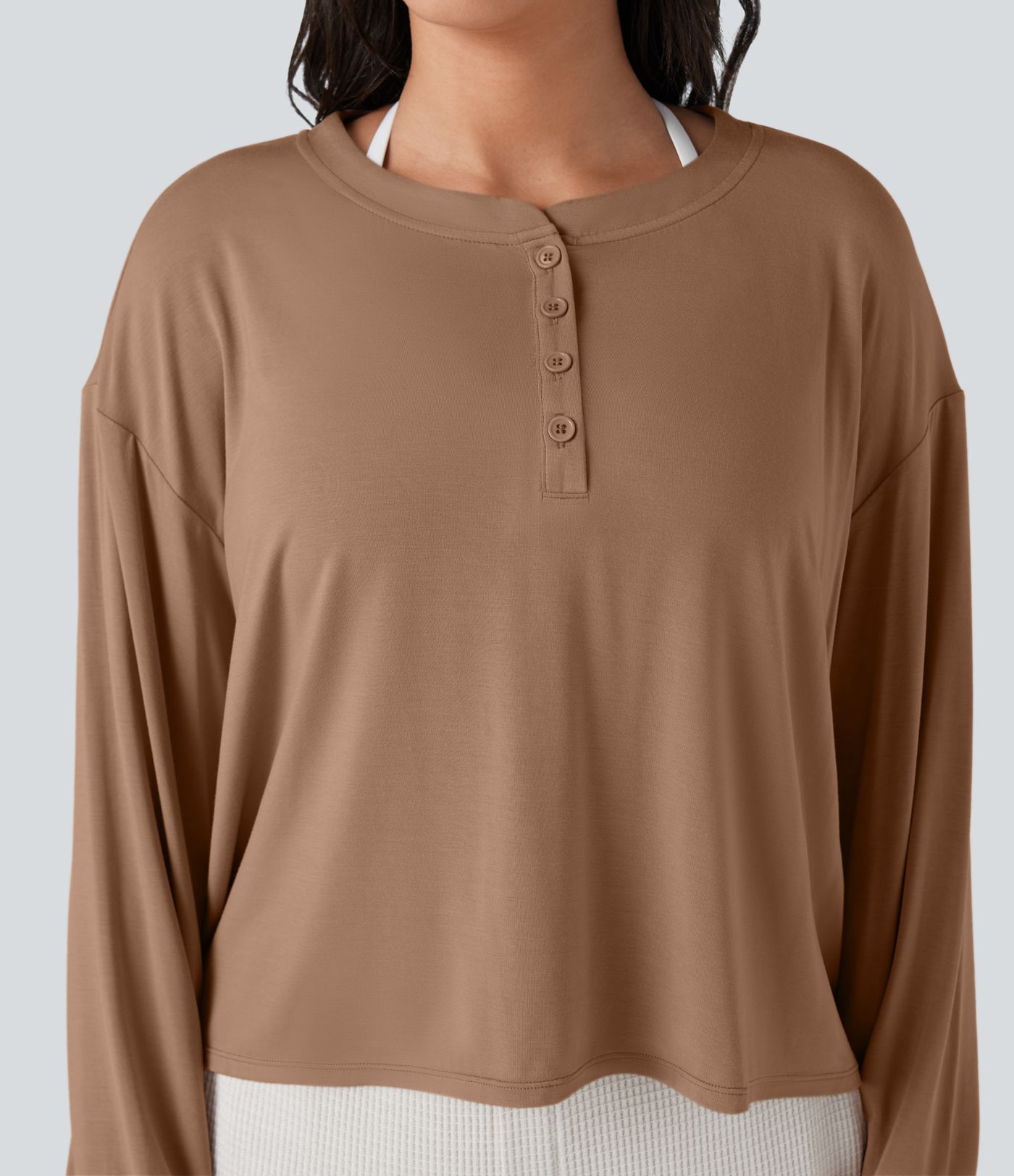 Henley Long Sleeve Thumb Holes Relaxed Lounge Top