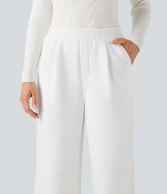 High Waisted Straight Leg Fleece Work Pants with Pockets