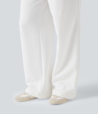 High Waisted Straight Leg Fleece Work Pants with Pockets