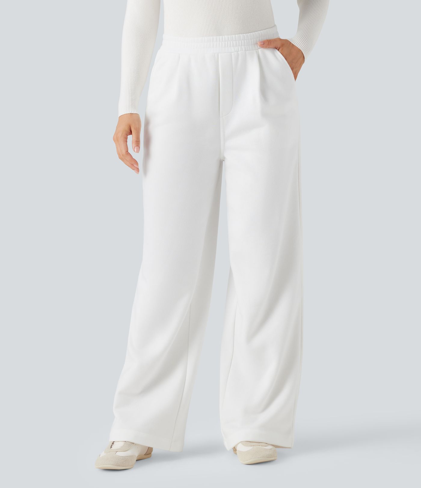 High Waisted Straight Leg Fleece Work Pants with Pockets