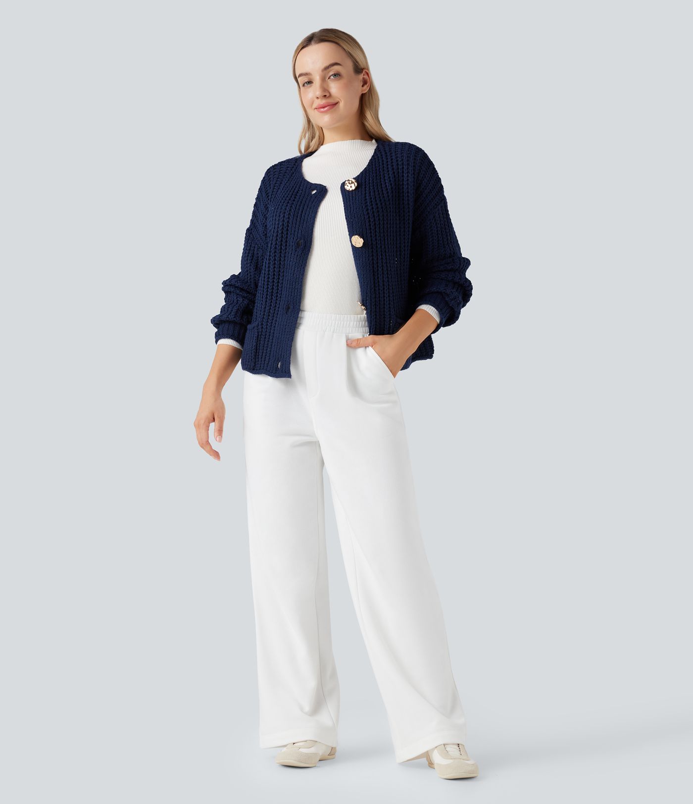 High Waisted Straight Leg Fleece Work Pants with Pockets
