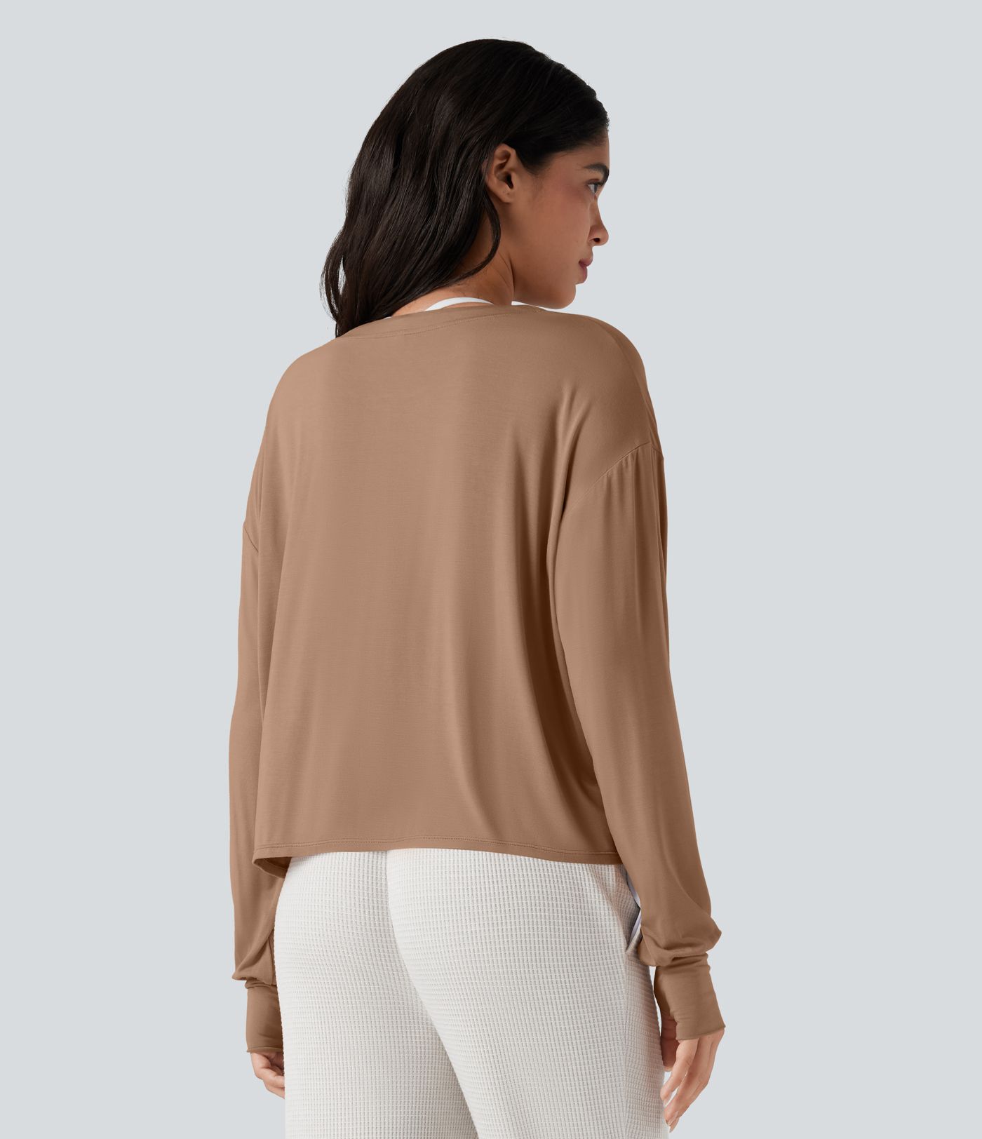 Henley Long Sleeve Thumb Holes Relaxed Lounge Top