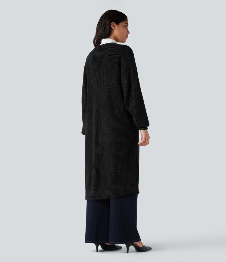 Cardigan de travail tricot ouvert manches longues coupe longue