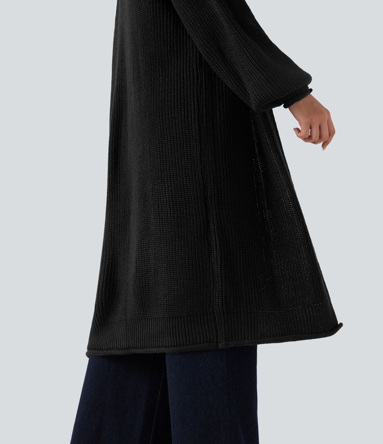 Cardigan de travail tricot ouvert manches longues coupe longue