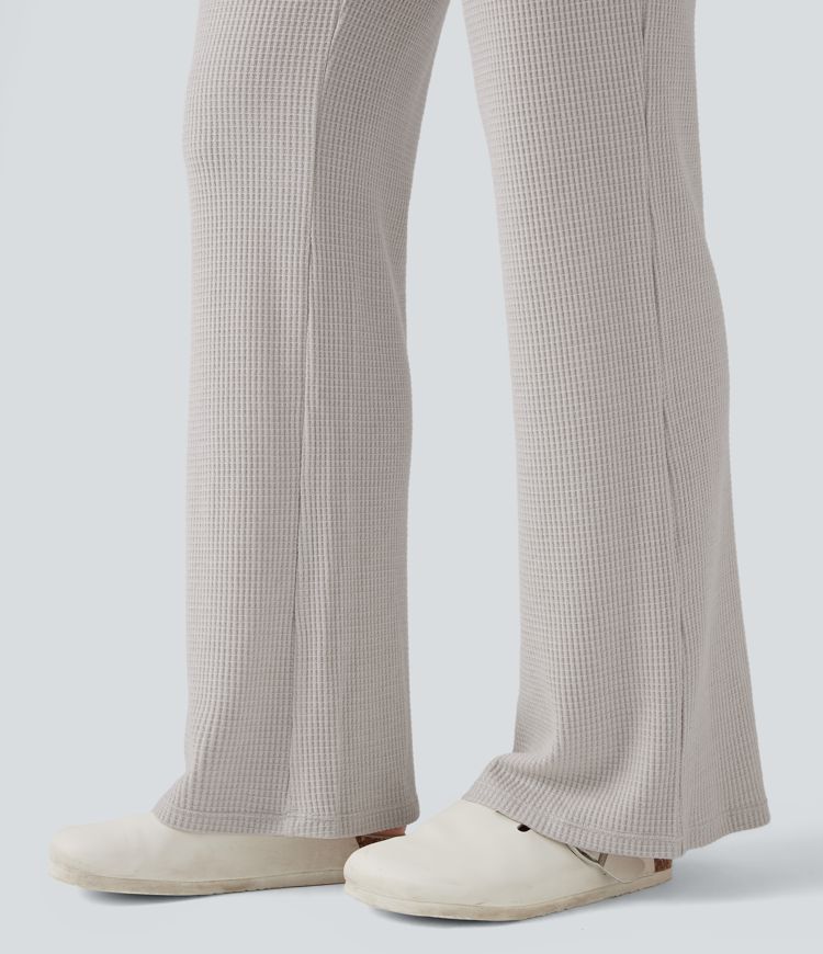 High Waisted Flare Waffle Casual Pants with Pockets