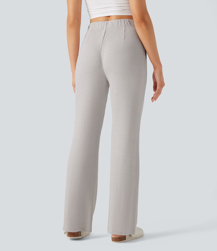 High Waisted Flare Waffle Casual Pants with Pockets