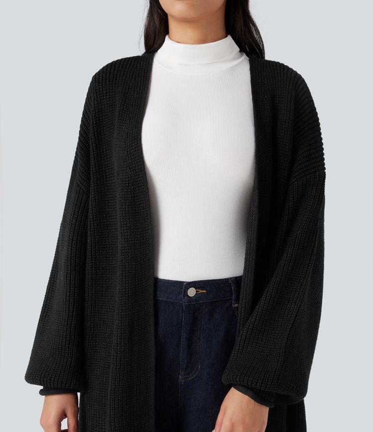 Cardigan de travail tricot ouvert manches longues coupe longue