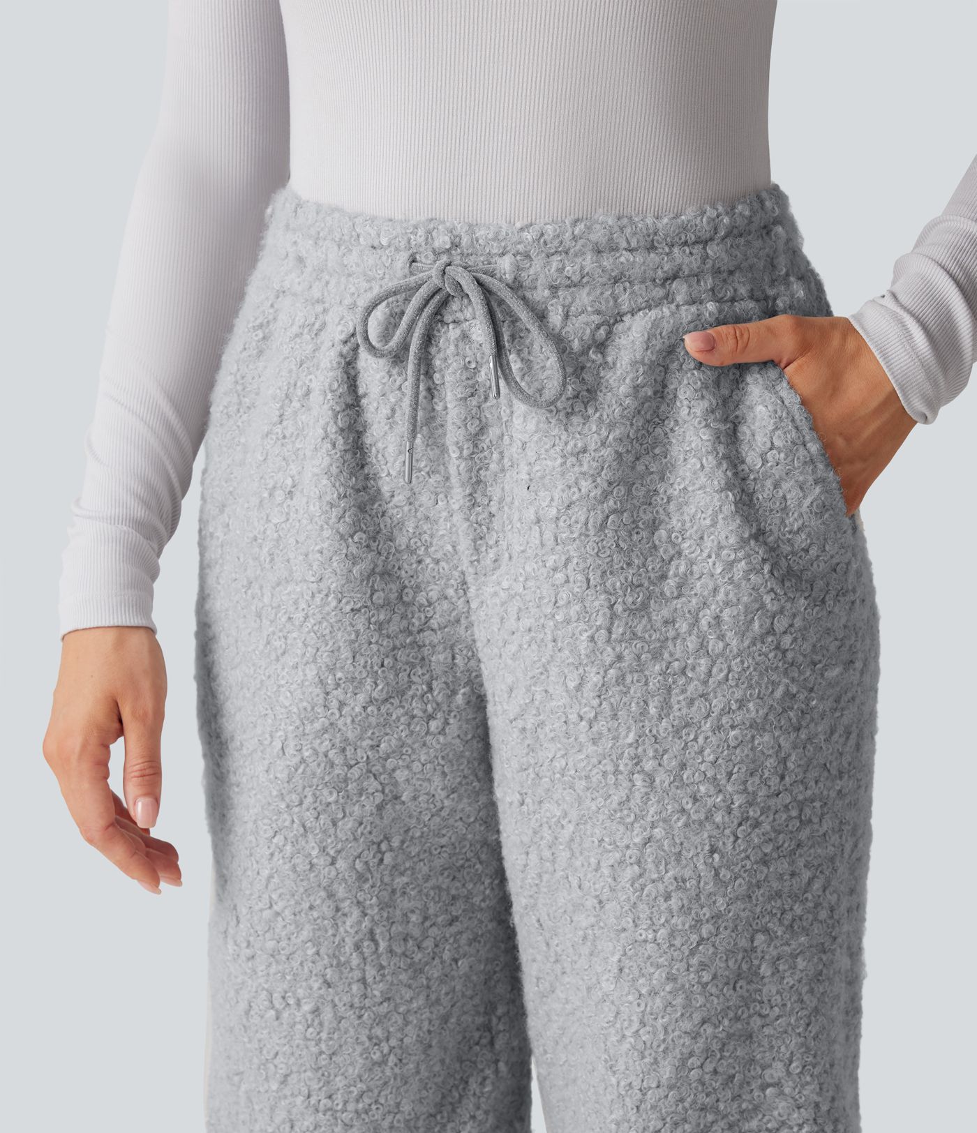 Mid Rise Drawstring Casual Teddy Joggers with Pockets