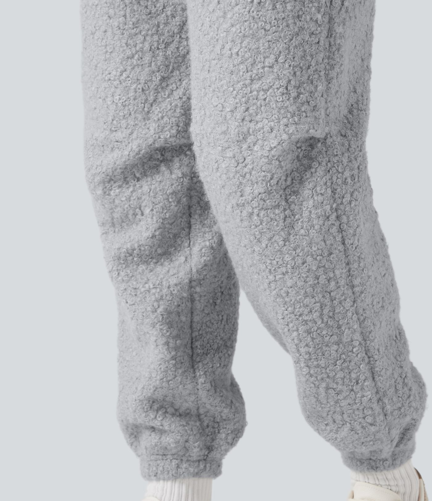 Mid Rise Drawstring Casual Teddy Joggers with Pockets