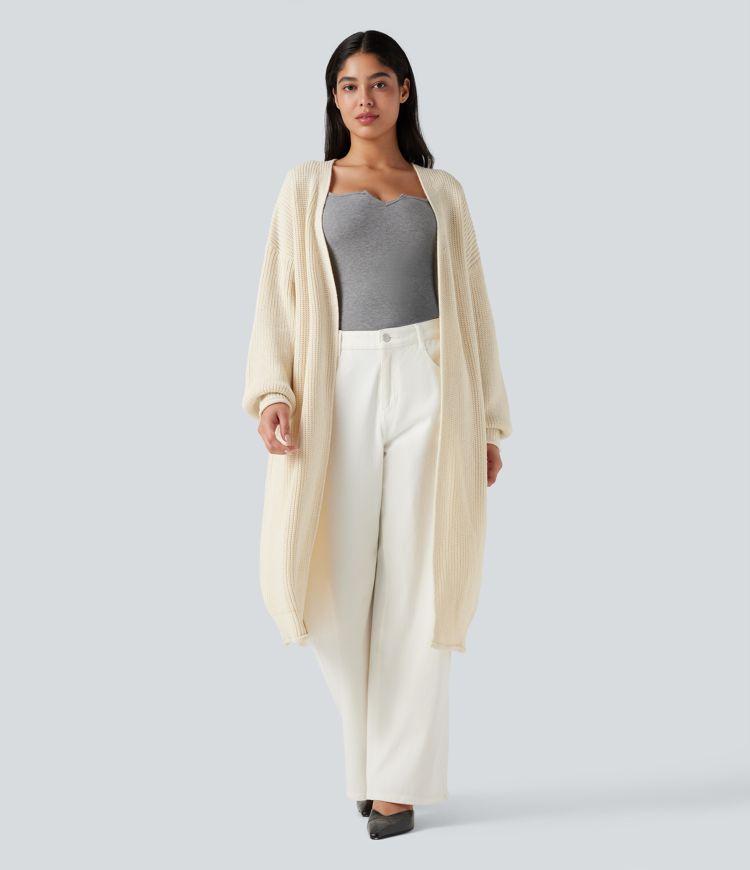 Long Sleeve Open Front Longline Sweater Knit Work Cardigan