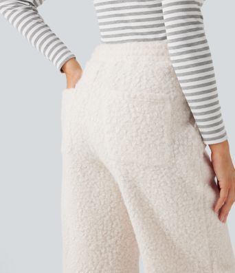 Lässige Teddy-Jogginghose mit mittelhohem Bund, mehreren Taschen und Kordelzug