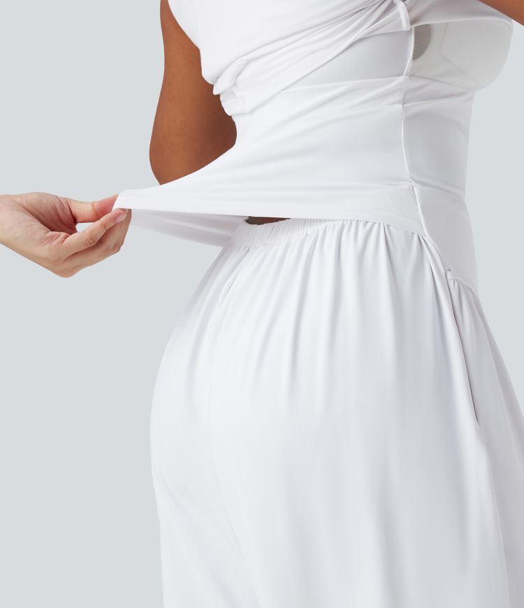 Jumpsuit de yoga SoftlyZero™ Airy Halter sin mangas de tacto fresco con bolsillos y fácil de llevar - UPF 50+