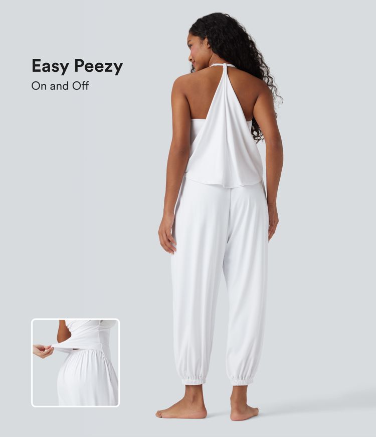 Jumpsuit de yoga SoftlyZero™ Airy Halter sin mangas de tacto fresco con bolsillos y fácil de llevar - UPF 50+