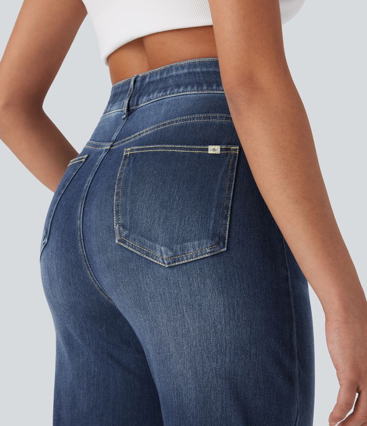 Halara Flex™ High Waisted Pockets Straight Leg Washed Casual Jeans