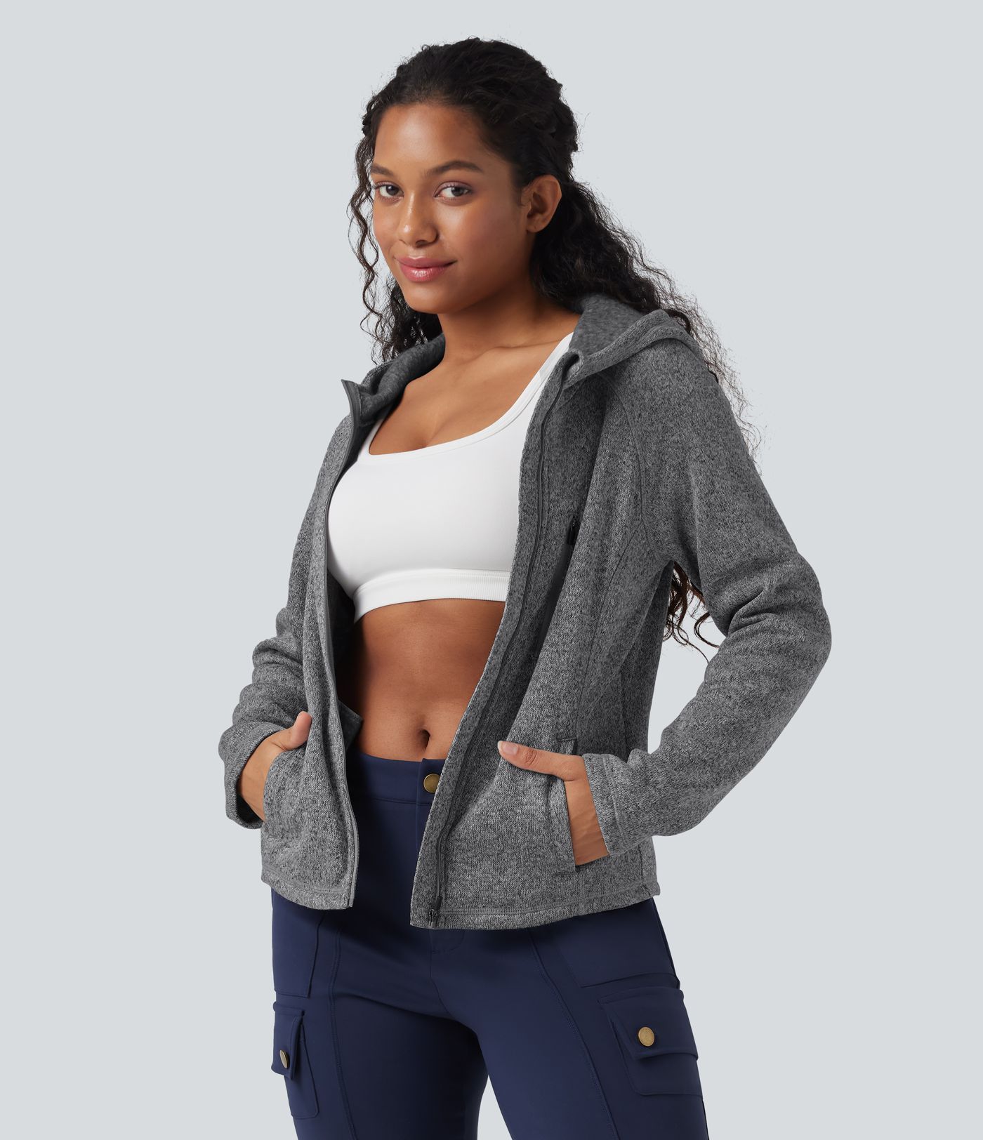 Chamarra polar para senderismo de manga larga con capucha y bolsillos