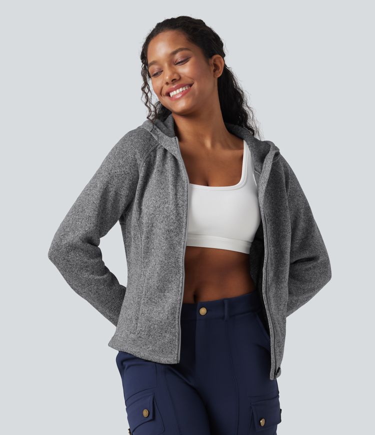 Chamarra polar para senderismo de manga larga con capucha y bolsillos