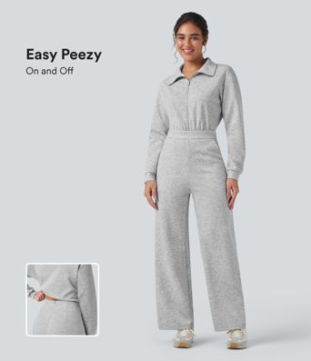 Lapel Zip Long Sleeve Casual Jumpsuit with Pockets-Easy Peezy