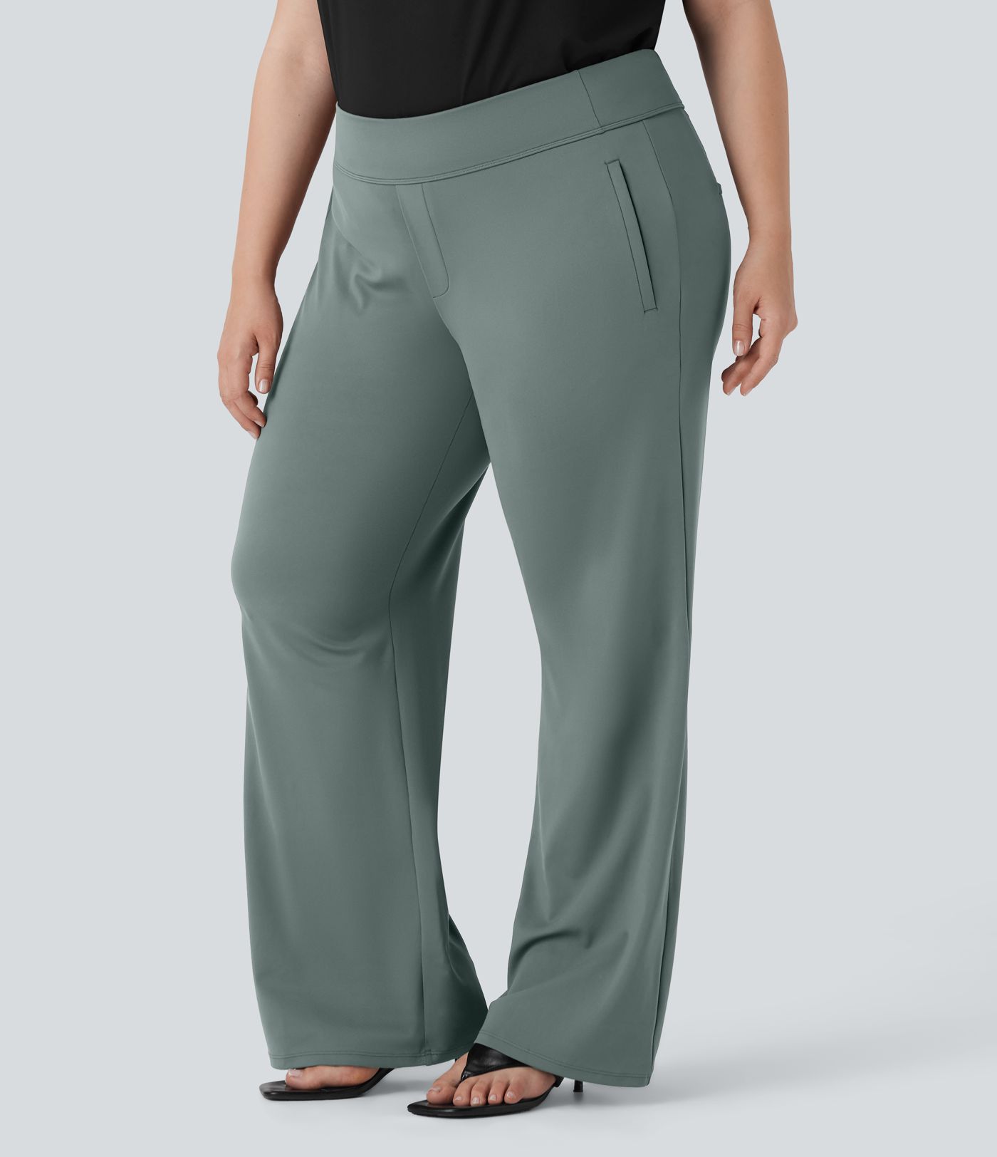 Pantalón Halara Flex™ oficina acampanado tiro alto talla grande bolsillo lateral cremallera