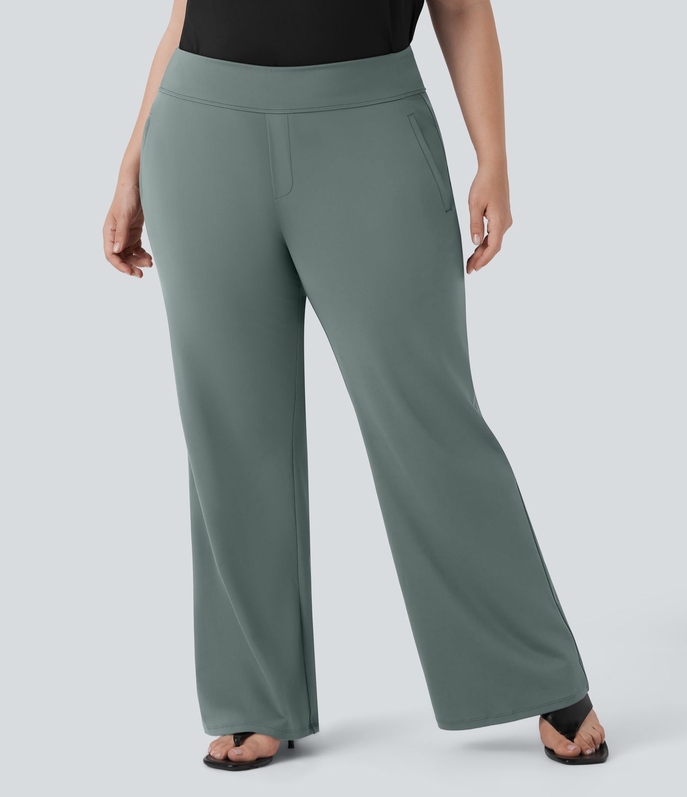 Pantalón Halara Flex™ oficina acampanado tiro alto talla grande bolsillo lateral cremallera