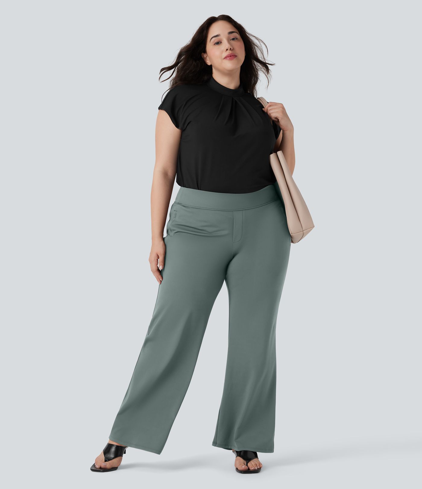 Pantalón Halara Flex™ oficina acampanado tiro alto talla grande bolsillo lateral cremallera