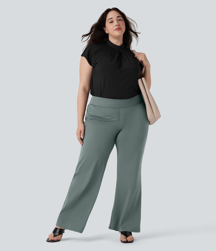 Pantalón Halara Flex™ oficina acampanado tiro alto talla grande bolsillo lateral cremallera