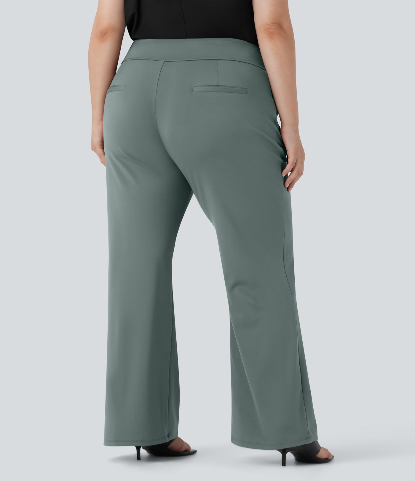 Pantalón Halara Flex™ oficina acampanado tiro alto talla grande bolsillo lateral cremallera