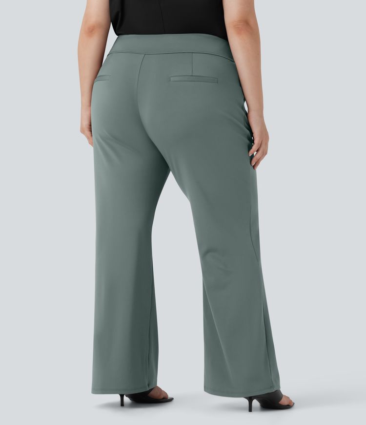 Pantalón Halara Flex™ oficina acampanado tiro alto talla grande bolsillo lateral cremallera