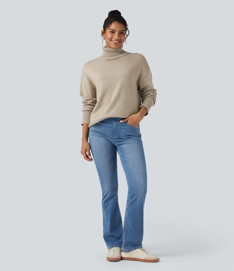 High Neck Long Sleeve Work Wool-Blend Sweater