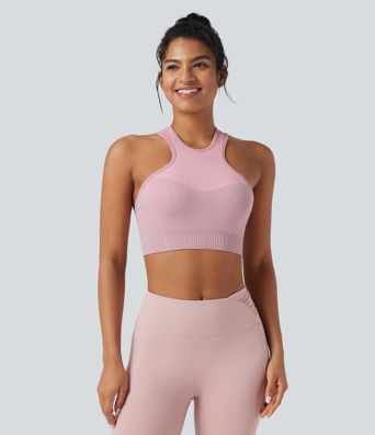 Dikişsiz, düşük destekli racerback yoga spor sütyeni