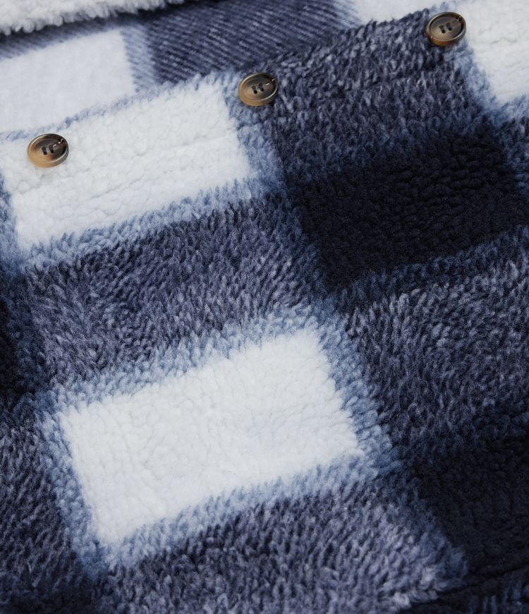 Collar Long Sleeve Curved Hem Casual Shacket Sherpa Jacket with Pockets