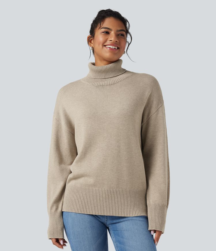 Putty High Neck Long Sleeve Work Wool-Blend Sweater / 1
