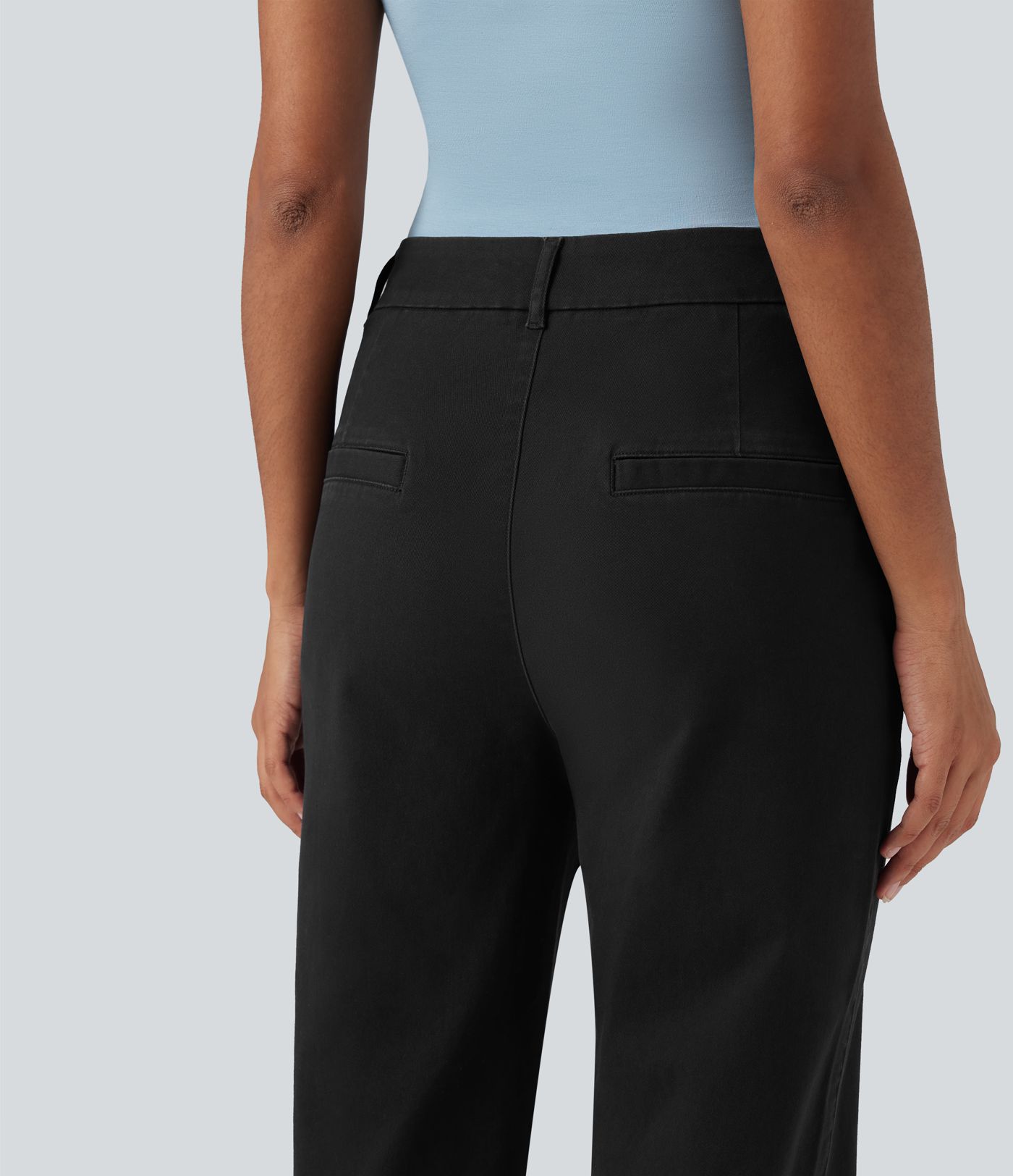 Mid Rise Tapered Casual Chino Cotton Pants with Pockets