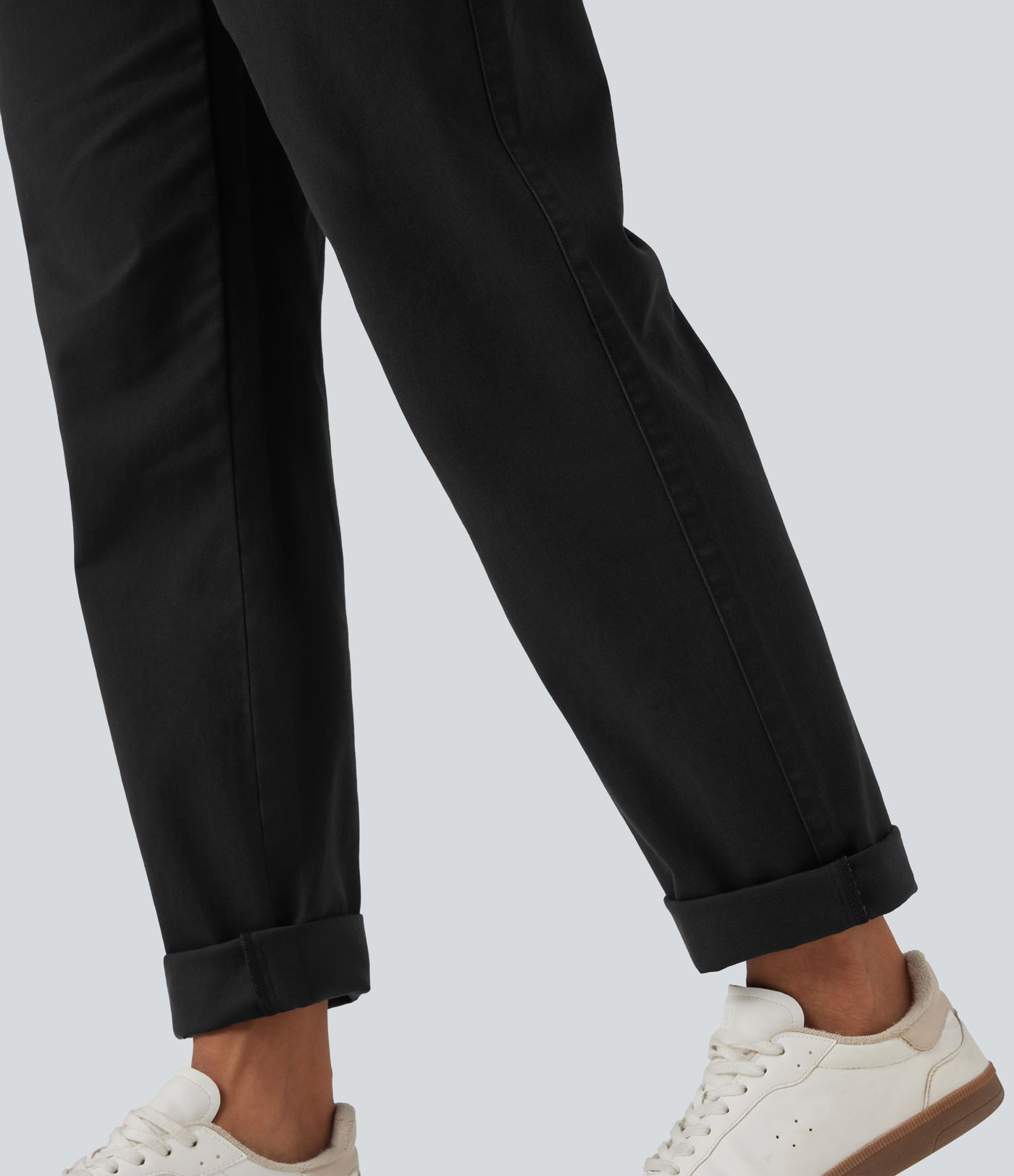 Mid Rise Tapered Casual Chino Cotton Pants with Pockets